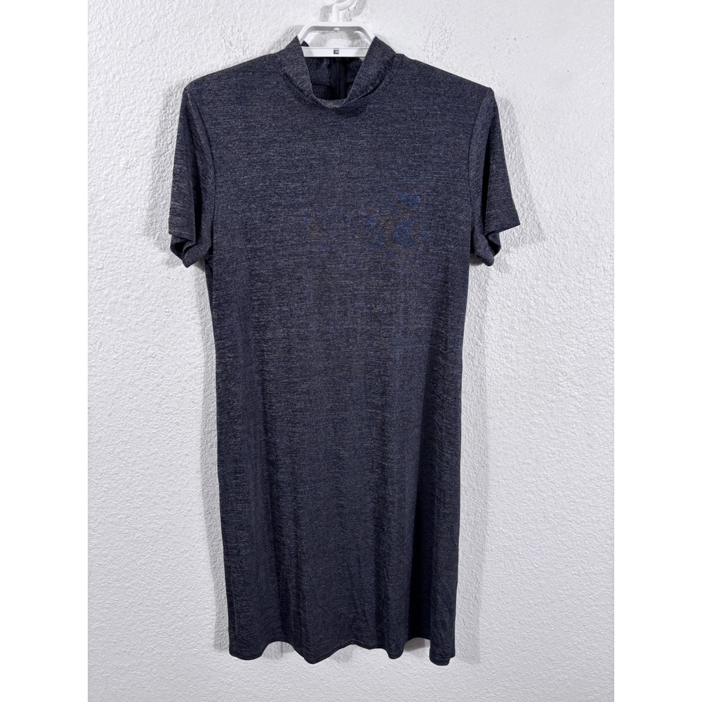 Rabbit Rabbit Designs Dress  M Gray Mock Neck Short Sleeve Y2K Slinky